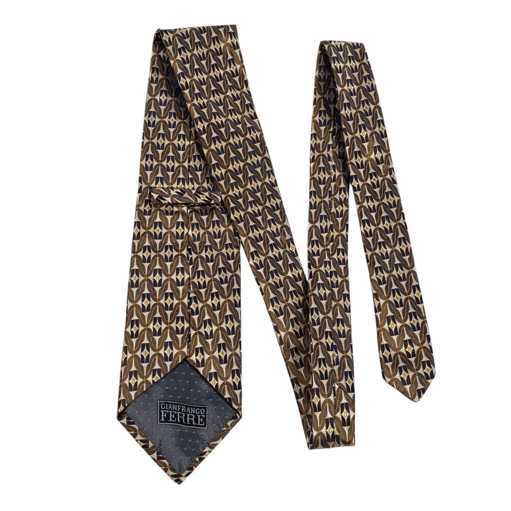 Gianfranco Ferre Silk Geometric Pattern Men's Necktie Brown Blue Yellow Luxury